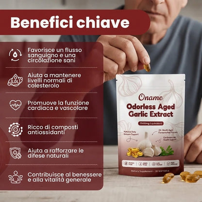 Oname Aglio invecchiato 24 mesi: abbassa e stabilizza la pressione sanguigna in modo naturale.