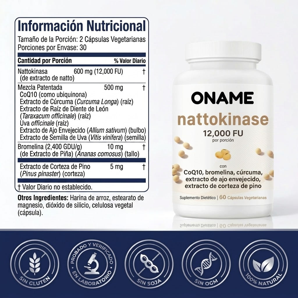 Oname | Complejo de nattokinasa 12 000 FU - 60 cápsulas vegetarianas
