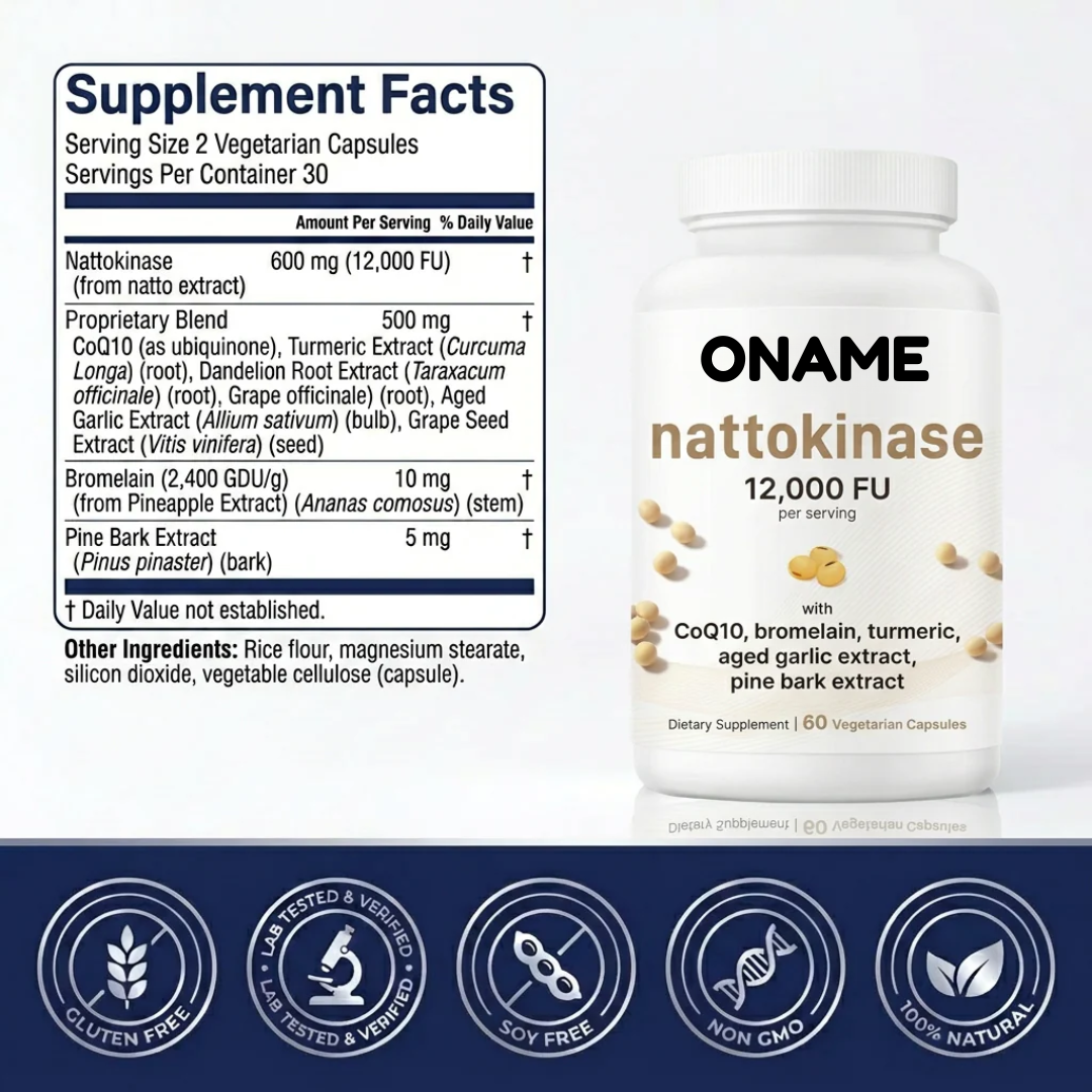Oname | Nattokinase 12,000FU Complex - 60 Vegetarian Capsules