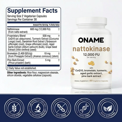 Oname | Nattokinase 12,000FU Complex - 60 Vegetarian Capsules