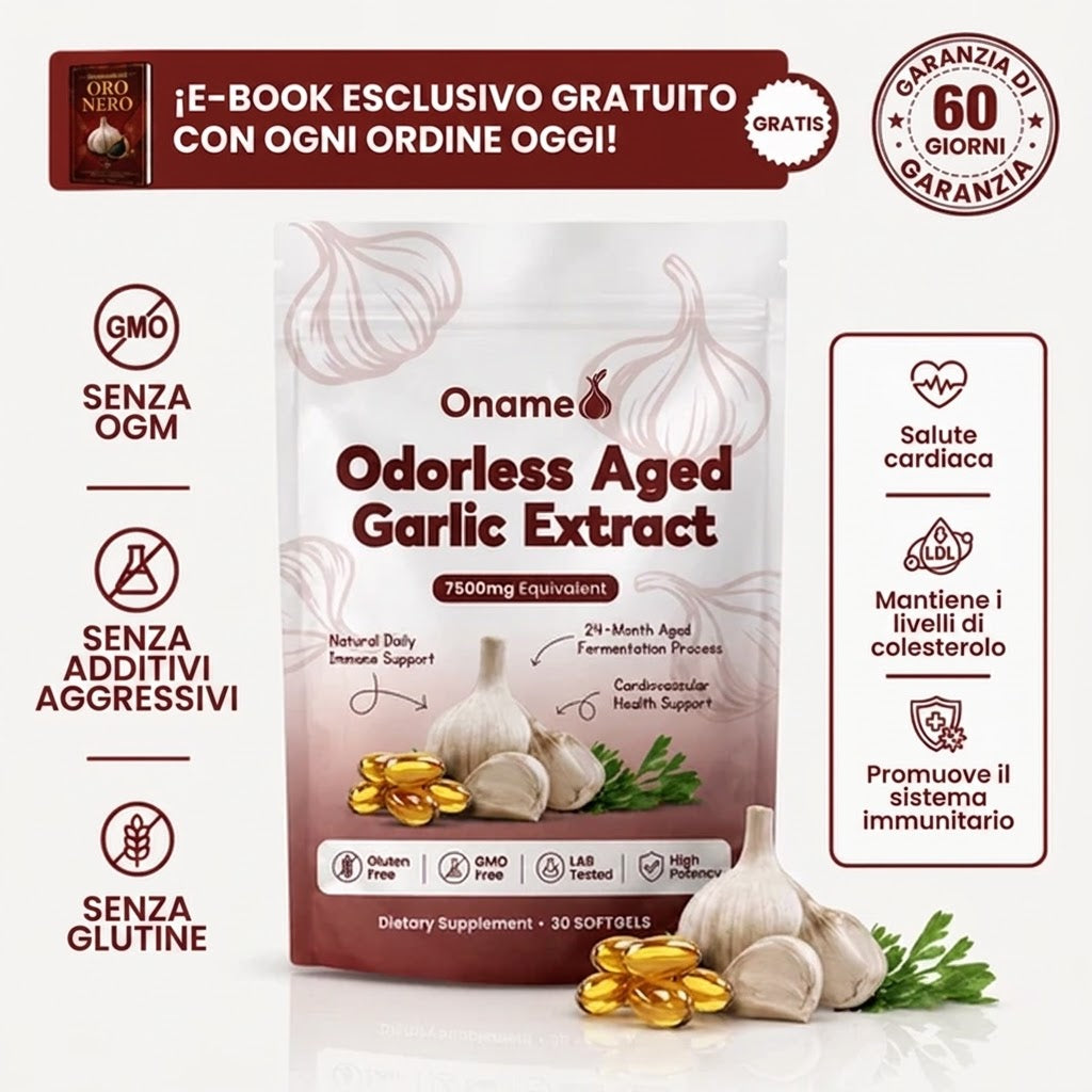 Oname Aglio invecchiato 24 mesi: abbassa e stabilizza la pressione sanguigna in modo naturale.