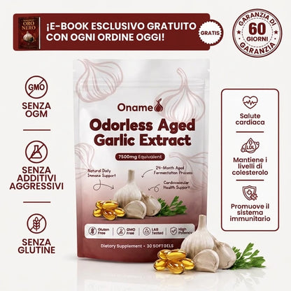 Oname Aglio invecchiato 24 mesi: abbassa e stabilizza la pressione sanguigna in modo naturale.