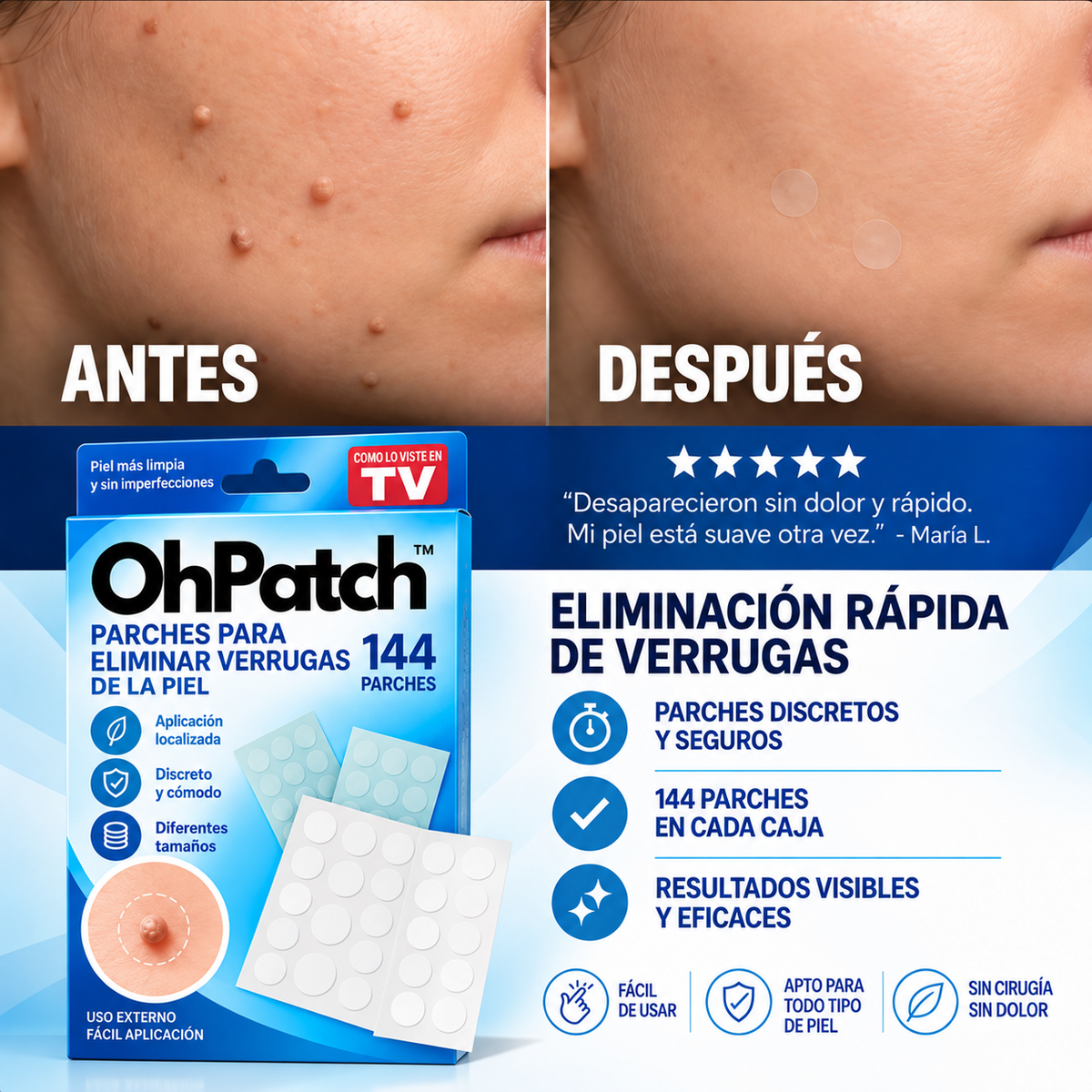 Ohpatch - Parches para eliminar verrugas en la piel